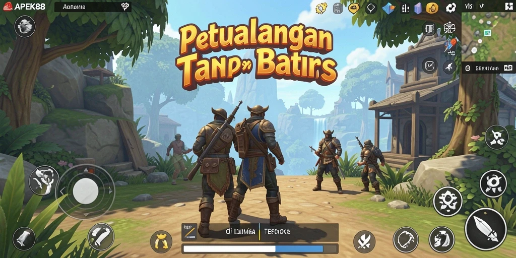 Screenshot gameplay APEK88 menampilkan petualangan di dunia terbuka.