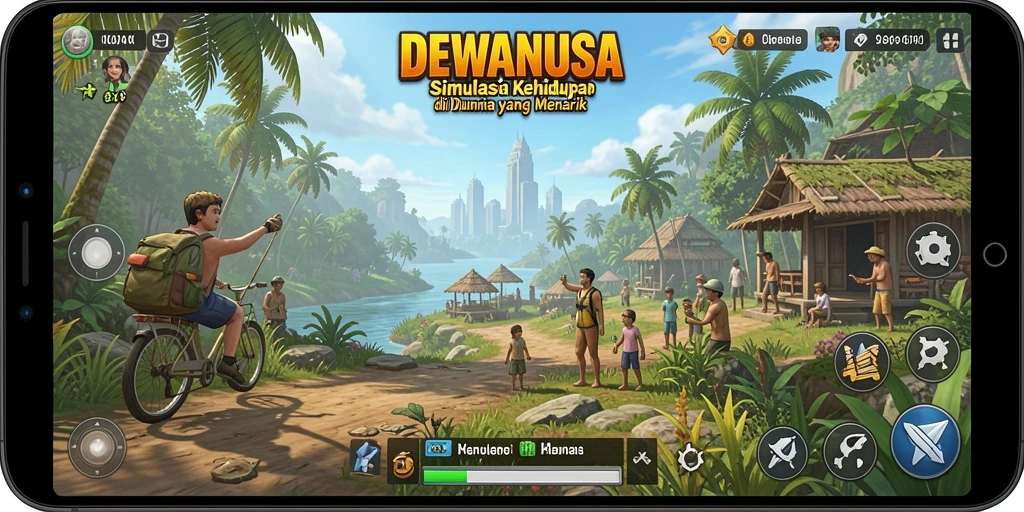 Gameplay DEWANUSA menampilkan eksplorasi dan interaksi karakter.
