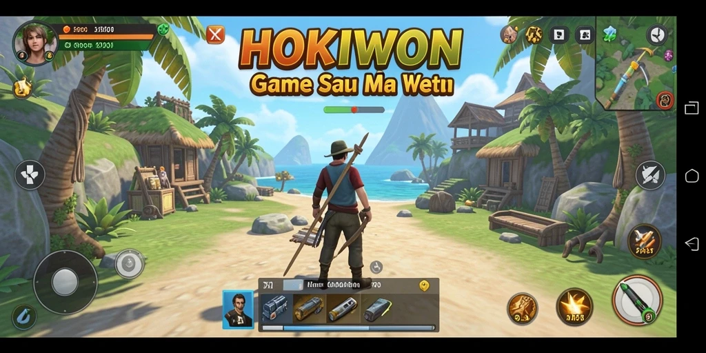 Screenshot gameplay HOKIWON dengan grafis cerah dan menarik.