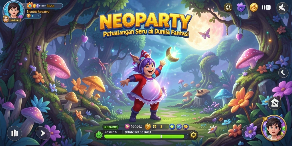 Tampilan gameplay NEOPARTY yang menakjubkan dan interaktif.