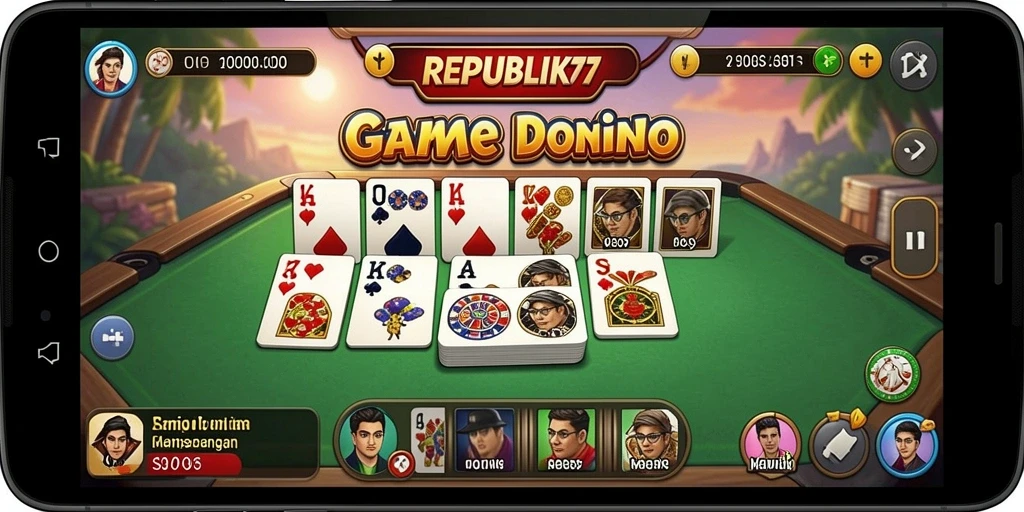 Tangkapan layar gameplay REPUBLIK77 menampilkan aksi domino yang seru.