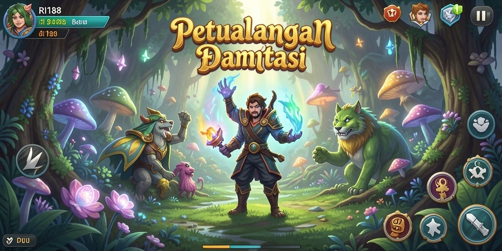 Tampilan gameplay menakjubkan RI188 dengan karakter dan pemandangan yang fantastis.