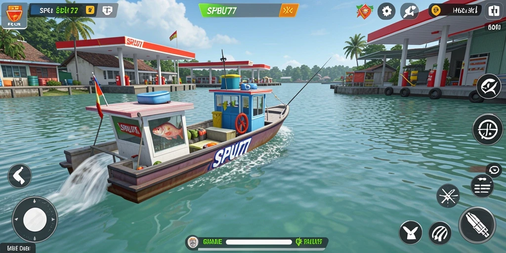 Gameplay seru SPBU77 dengan berbagai jenis ikan dan lokasi memancing.