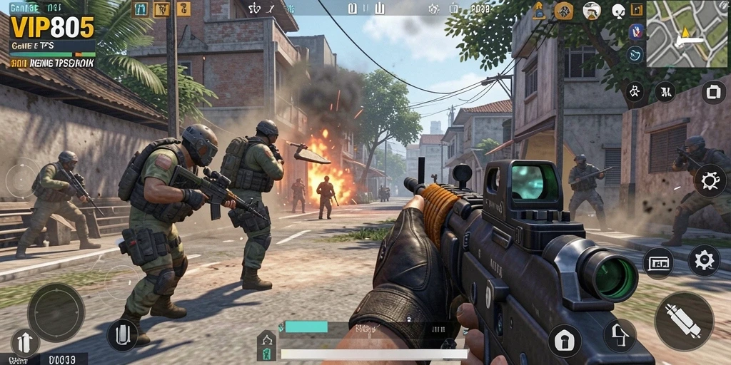 Screenshot gameplay VIP805 yang menunjukkan aksi pertempuran seru dalam TPS.