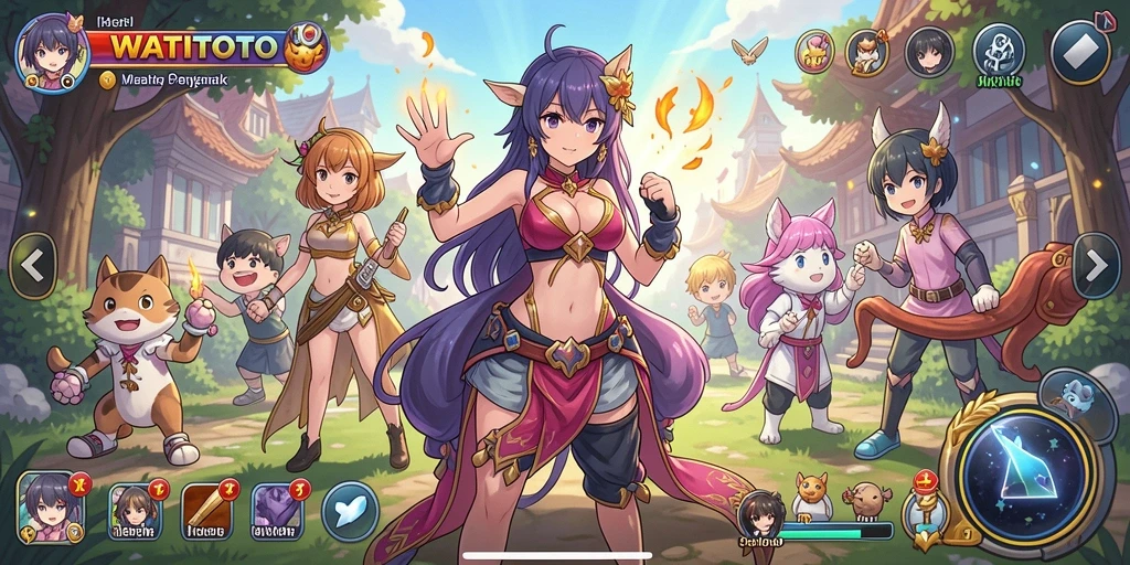 Screenshot gameplay WATITOTO menunjukkan aksi seru dalam petualangan Anime.